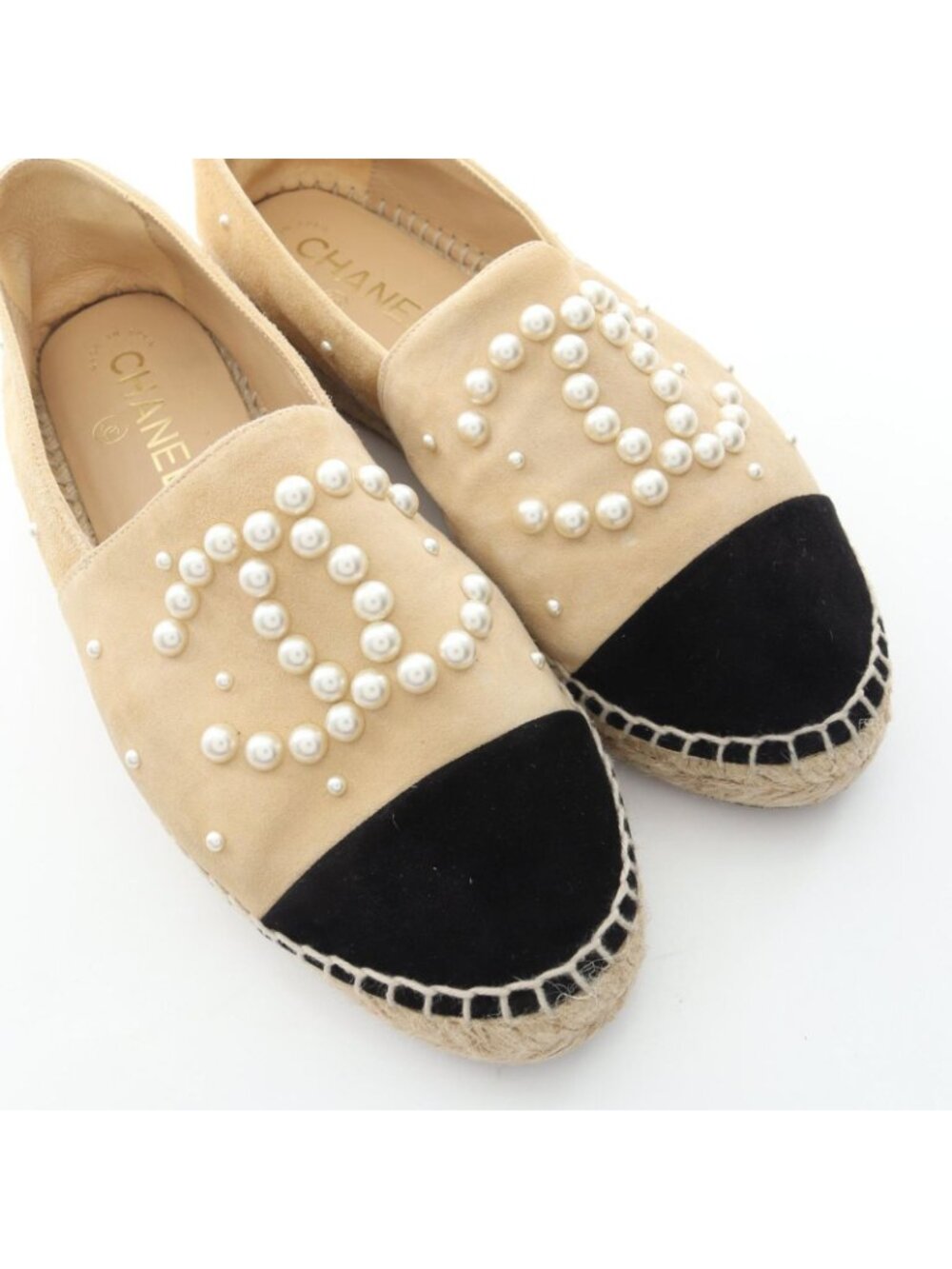 Chanel CC Logo Pearl Espadrille Slip on Suede - Picture 7 of 11
